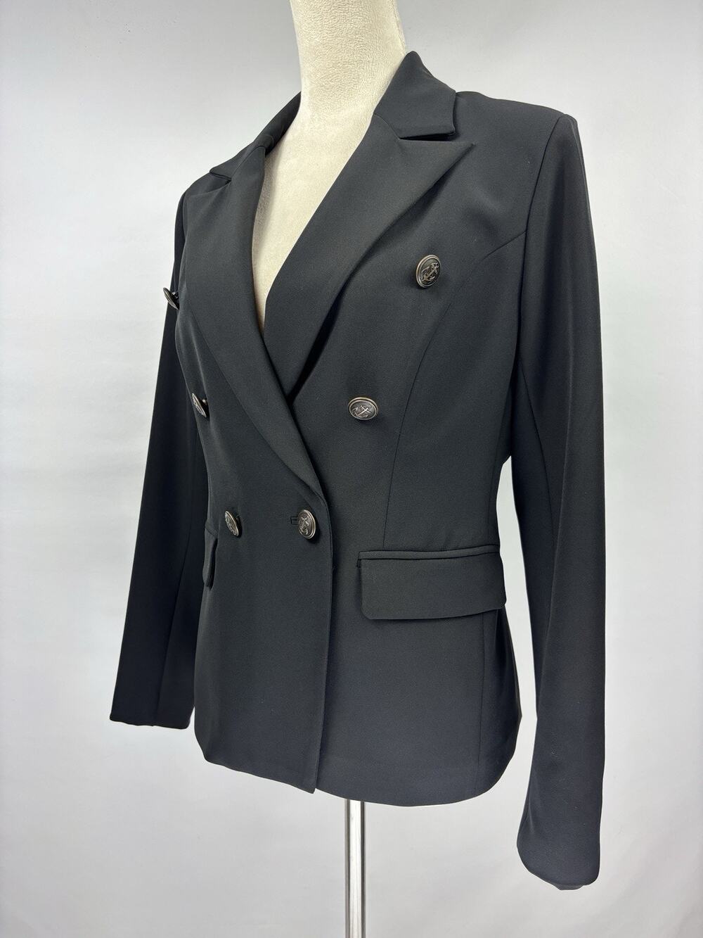 Boston Proper Double Breasted Blazer Black 6 Shaped Waisted Lined